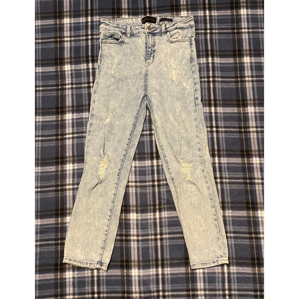 Kendall + Kylie High Rise Straight Leg Distressed Jeans Light Acid‎ Wash 5/27
